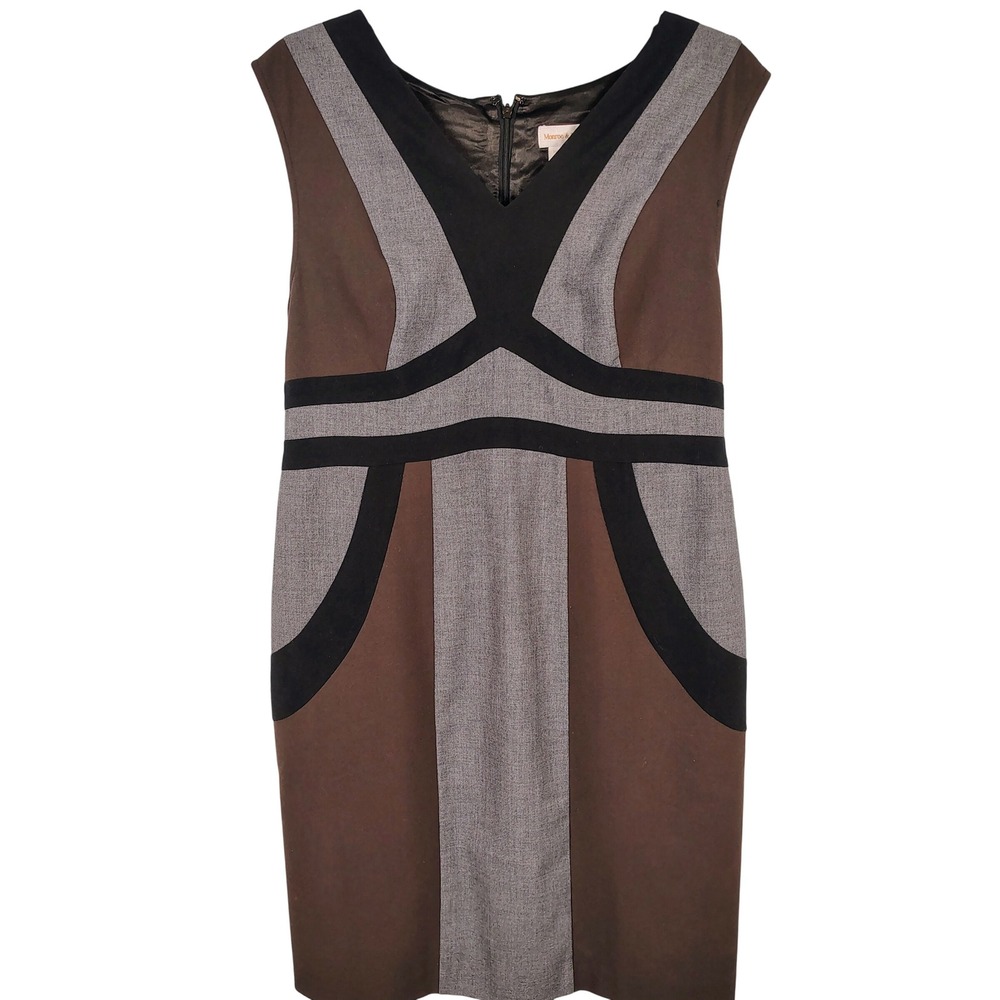 Womens SZ 10 Monroe & Main Colorblock Sheath Dress Brown Gray Mod Office